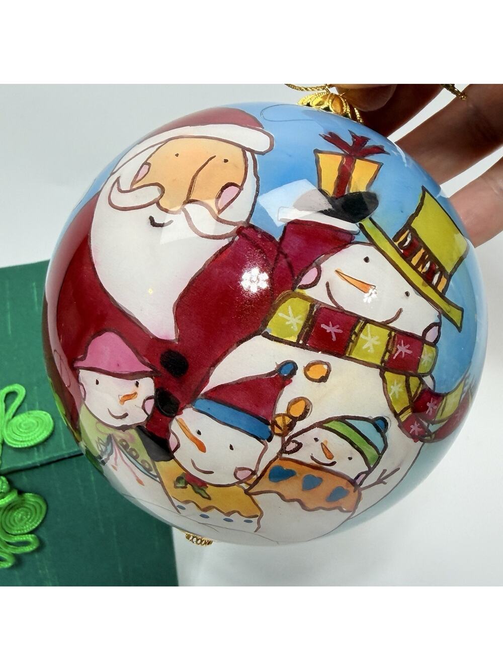 Pier 1 Li Bien Blown Glass Christmas Ornament 2008 Santa & Snowmen 4" Box